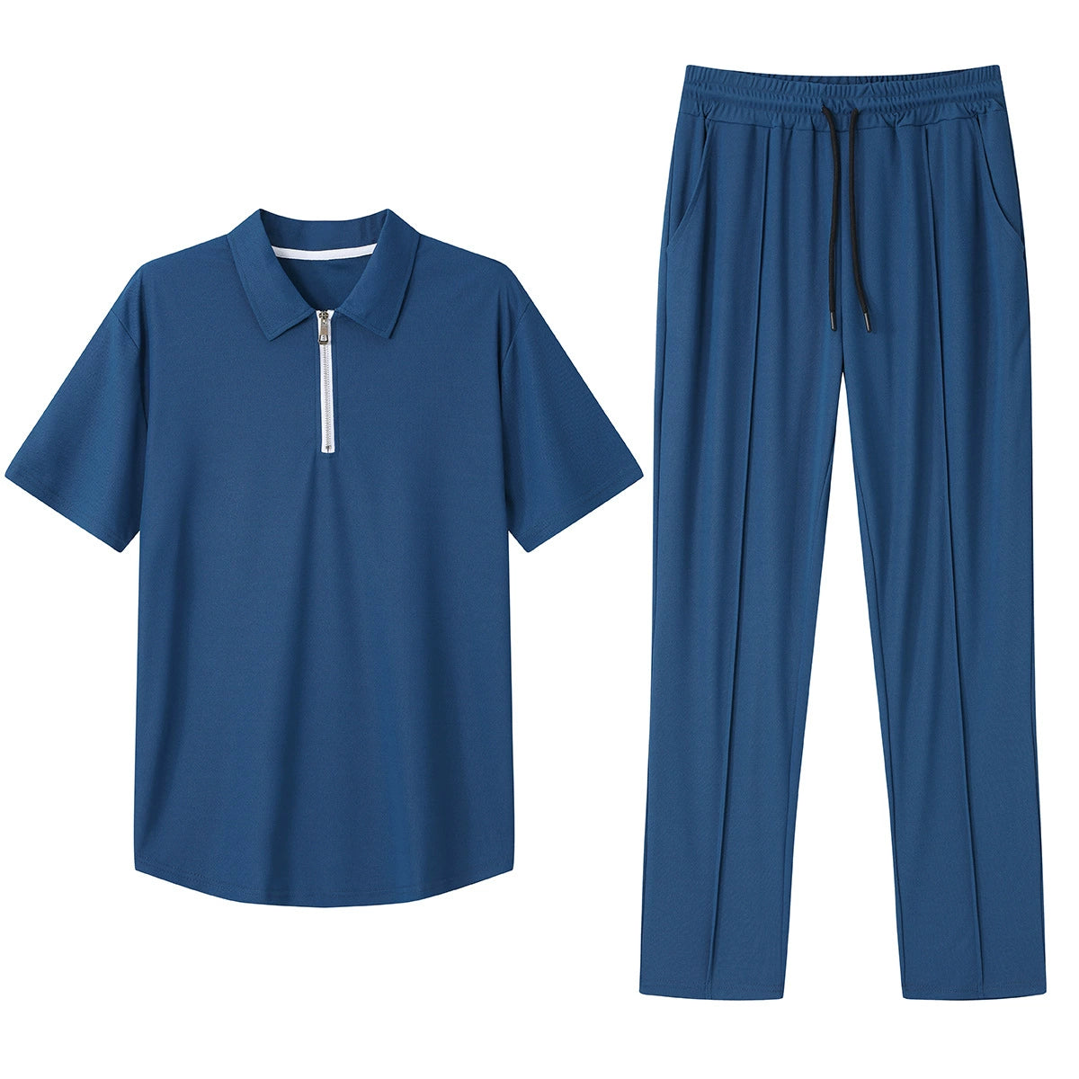 Men's Polo Shirt & Track Trousers - Zip Neck - Short Sleeve - Elastic Waist - Casual Fit