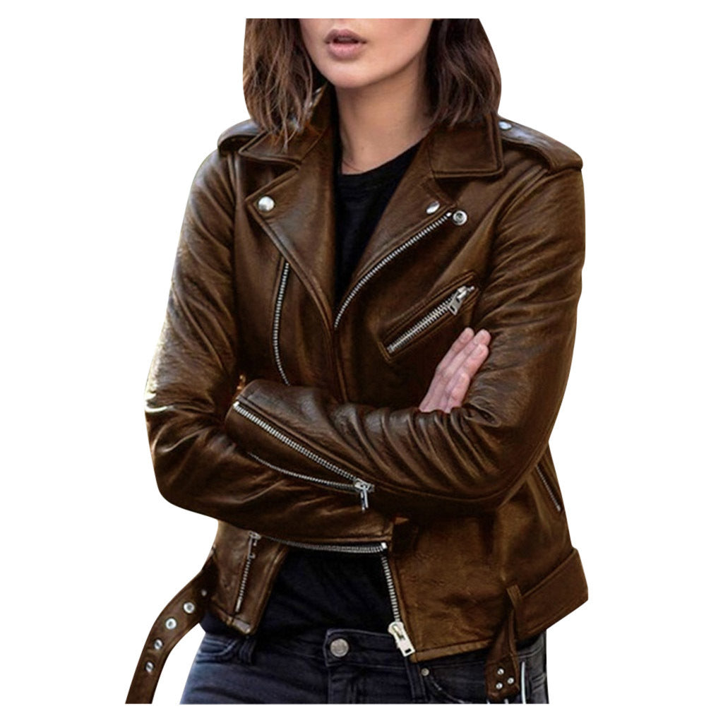 Vintage Women's Leather Jacket with Zipper Closure