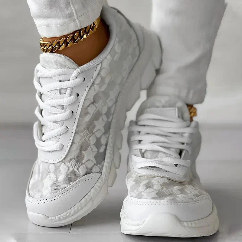 Women’s Ortho Sneakers – Breathable Mesh – Cushioned Sole – Lace-Up – Low Top Casual Fit