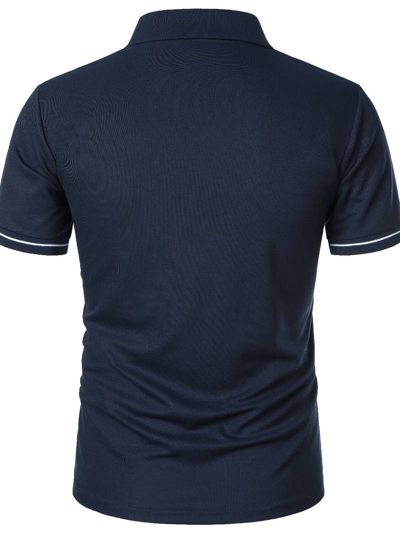 Men’s Polo Shirt – Slim Fit – Short Sleeve – Quarter Zip – Stylish Contrast Detail