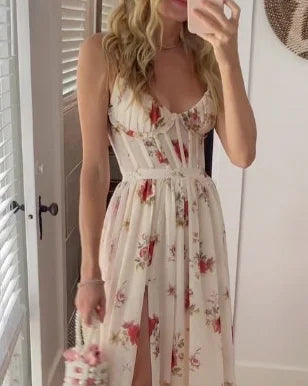 Women's Lace Floral Midi Dress Elegant Evening Wear