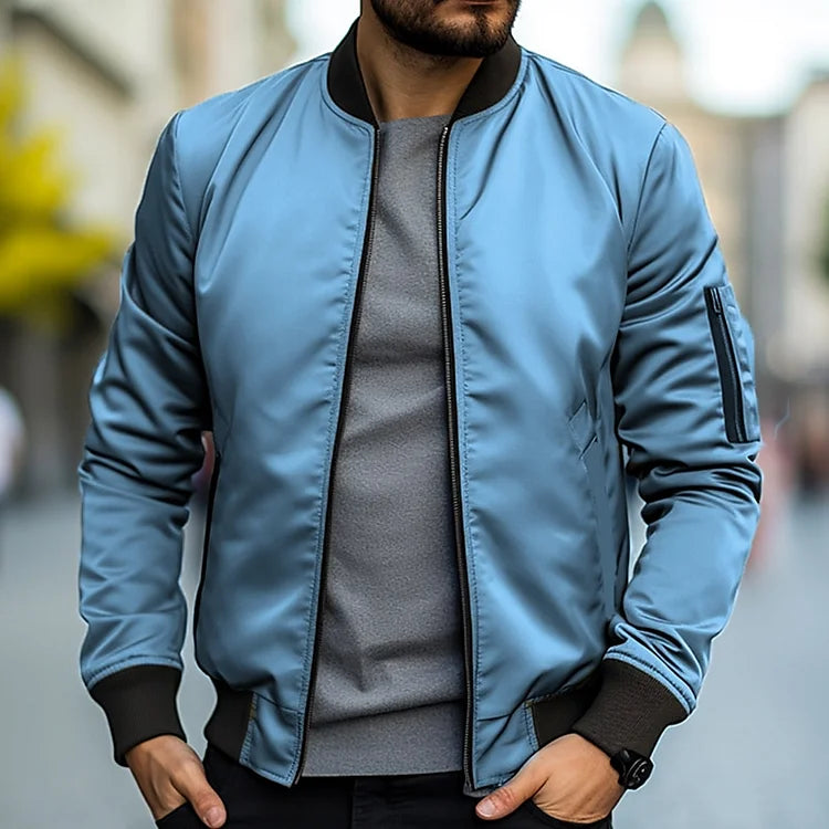 Men’s Bomber Jacket – Regular Fit – Lightweight Breathable Blend – Ribbed Trim Casual