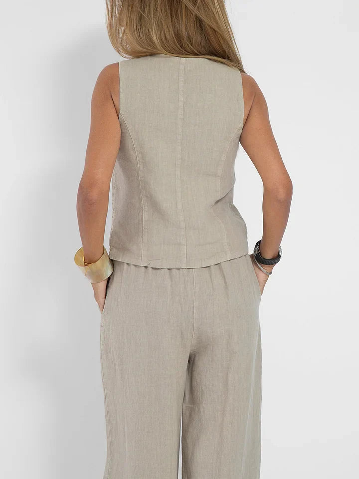Women's Tailored Vest - Lightweight Linen - Fitted Buttoned Front - Versatile Formal & Casual