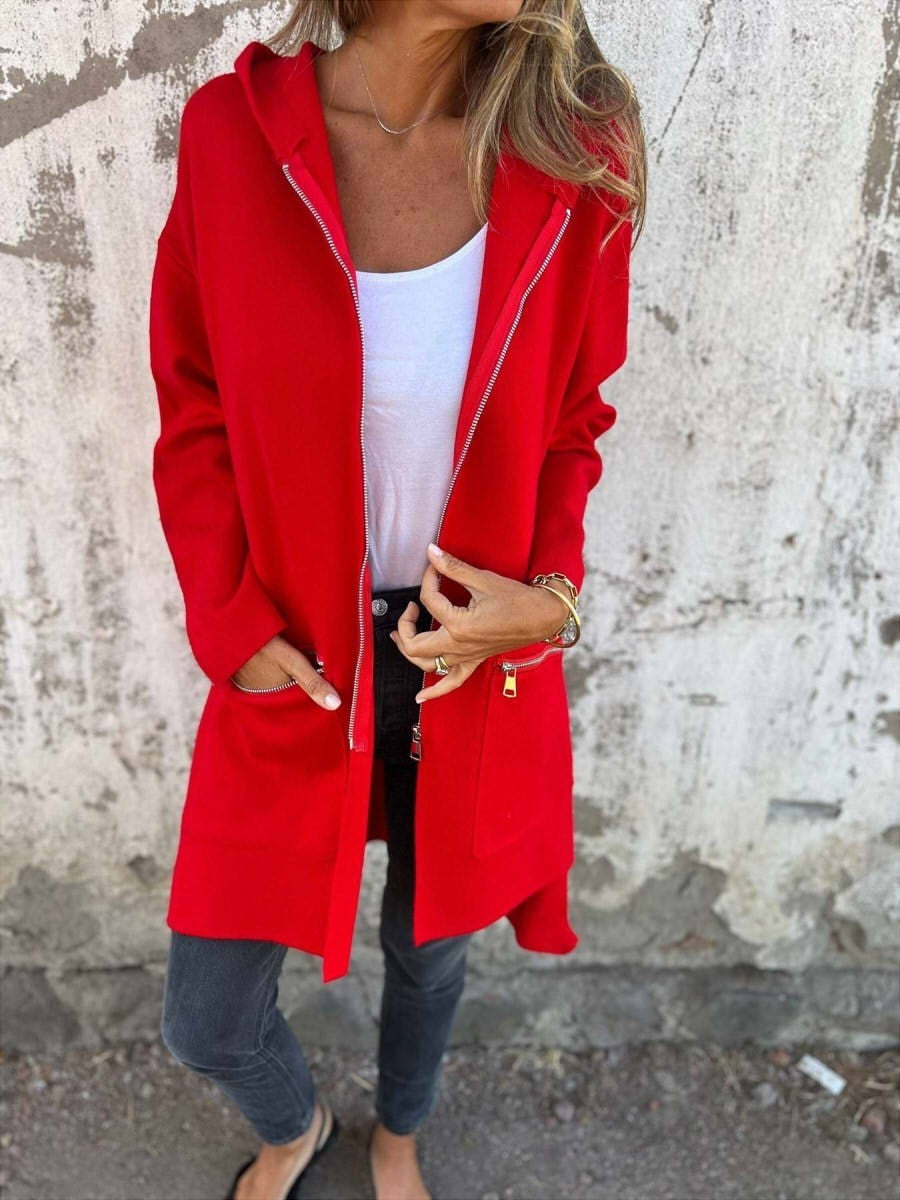 Women’s Hooded Jacket – Oversized Fit – Knee Length – Zip Pockets