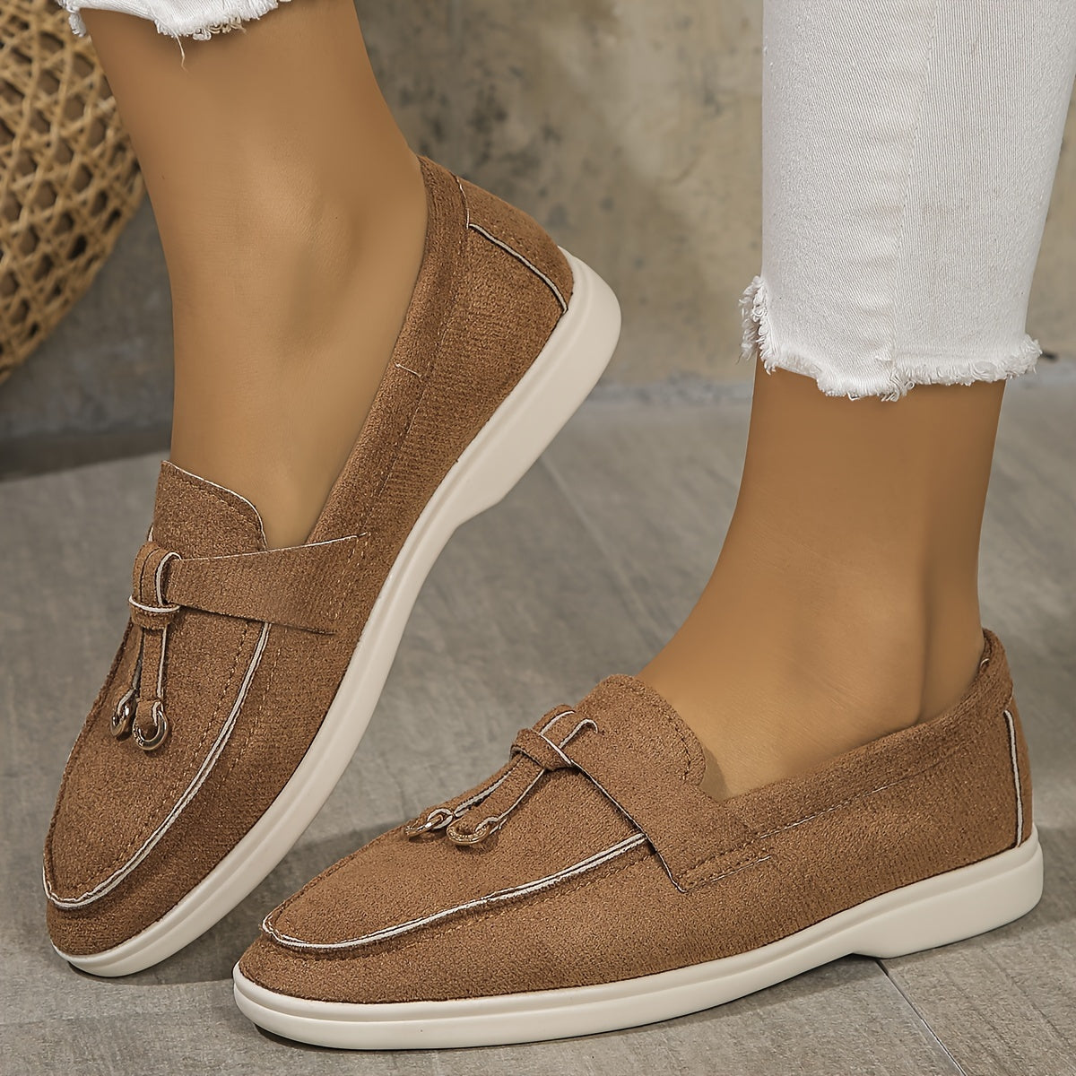 Women’s Slip-On Loafers – Woven Fabric – Decorative Lace – Casual Comfort Fit