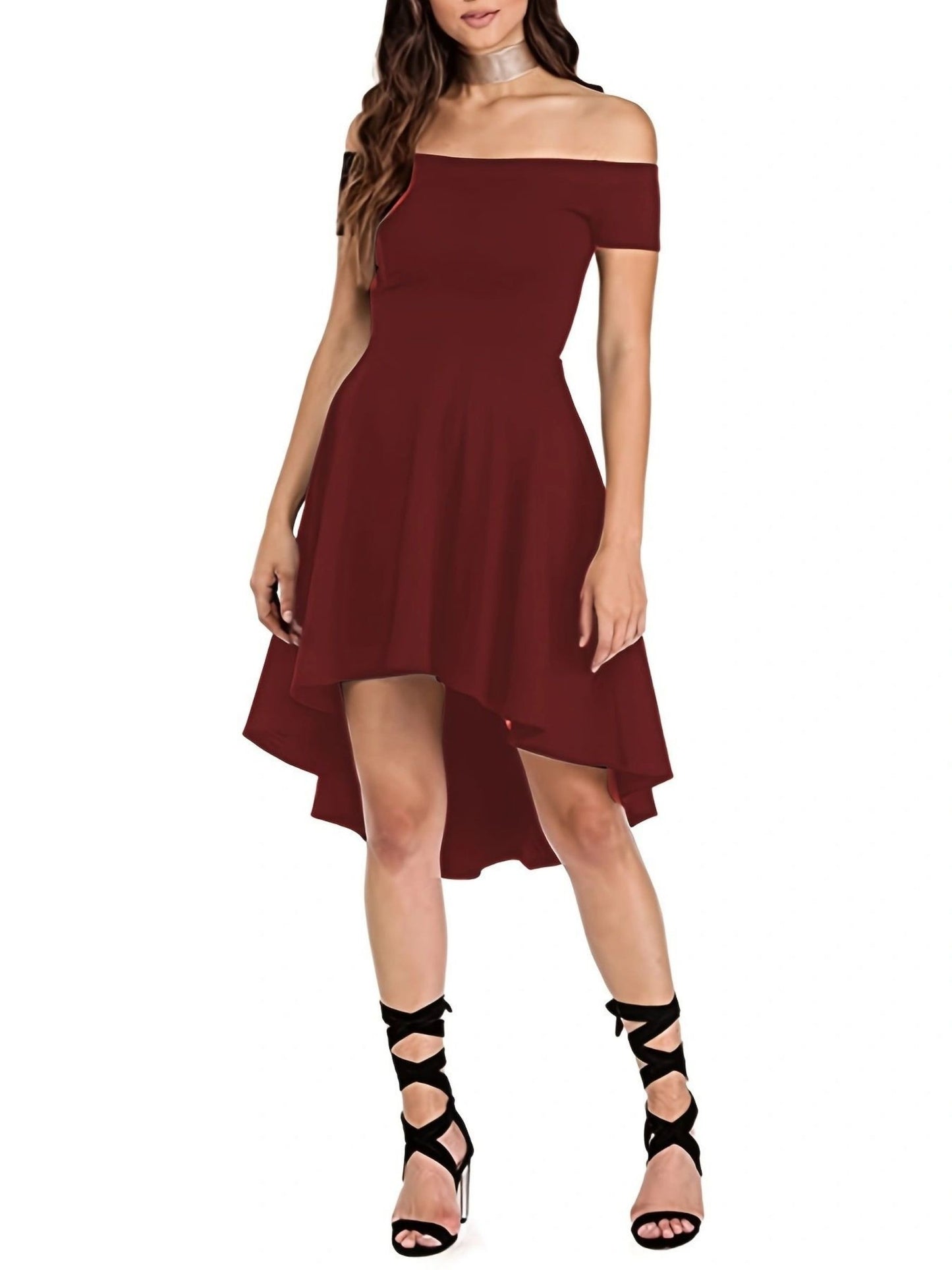 Off-shoulder high low dress for women