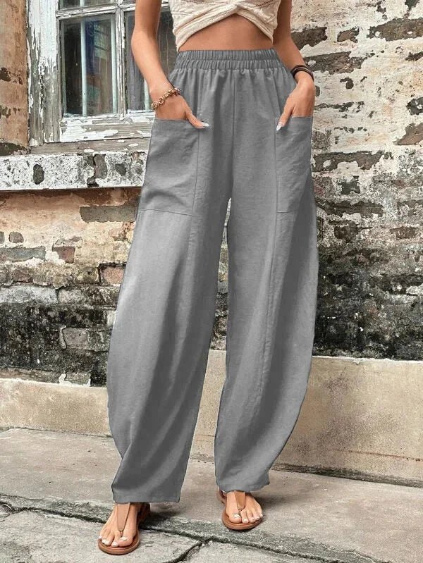 Women’s Wide-Leg Trousers – Relaxed Fit – Breathable Blend – Elastic Waist – Full Length