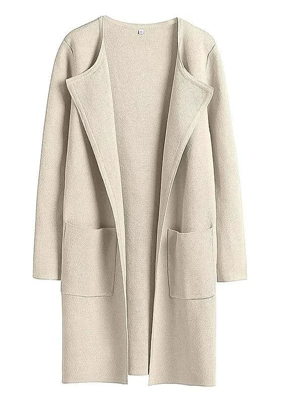 Women’s Knee-Length Coat – Wool Blend – Relaxed Fit – Wide Lapel – Patch Pockets