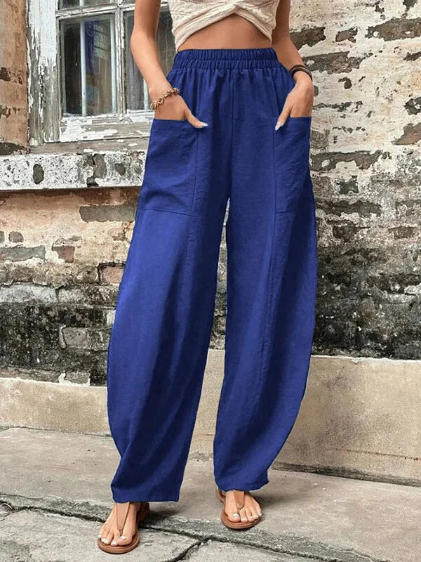 Women’s Wide-Leg Trousers – Relaxed Fit – Breathable Blend – Elastic Waist – Full Length