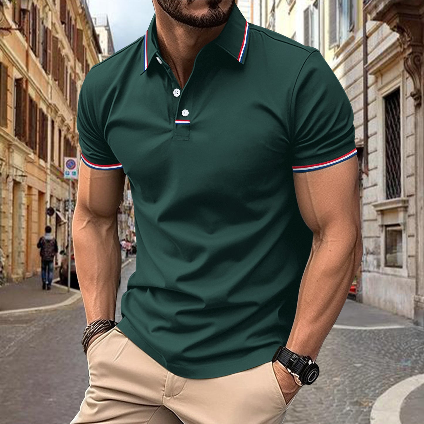 Men’s Polo Shirt – Slim Fit – Breathable Blend – Ribbed Collar – Button Placket