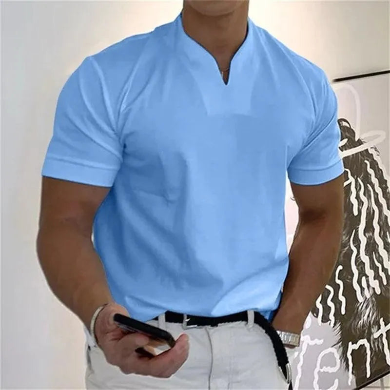 Men’s Athletic T-Shirt - Notched V-Neck - Short Sleeve - Slim Fit Casual Wear