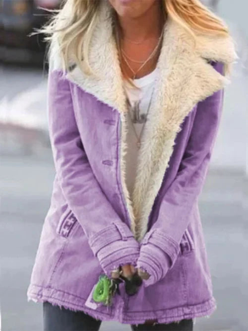 Women’s Coat – Tailored Fit – Faux Shearling Lined – Mid Length – Oversized Lapel