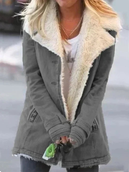 Women’s Coat – Tailored Fit – Faux Shearling Lined – Mid Length – Oversized Lapel