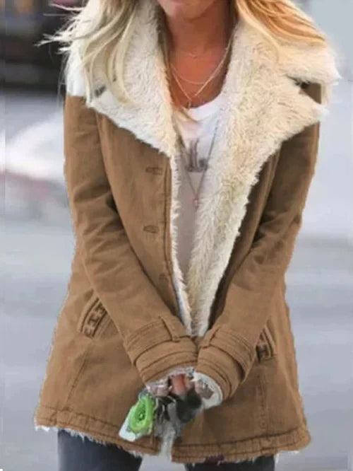 Women’s Coat – Tailored Fit – Faux Shearling Lined – Mid Length – Oversized Lapel