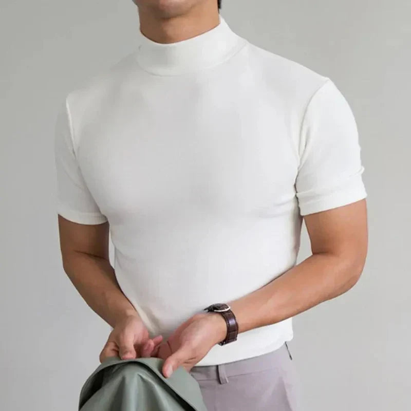 Men’s T-Shirt – Slim Fit – High Collar – Short Sleeve – Soft Breathable Blend