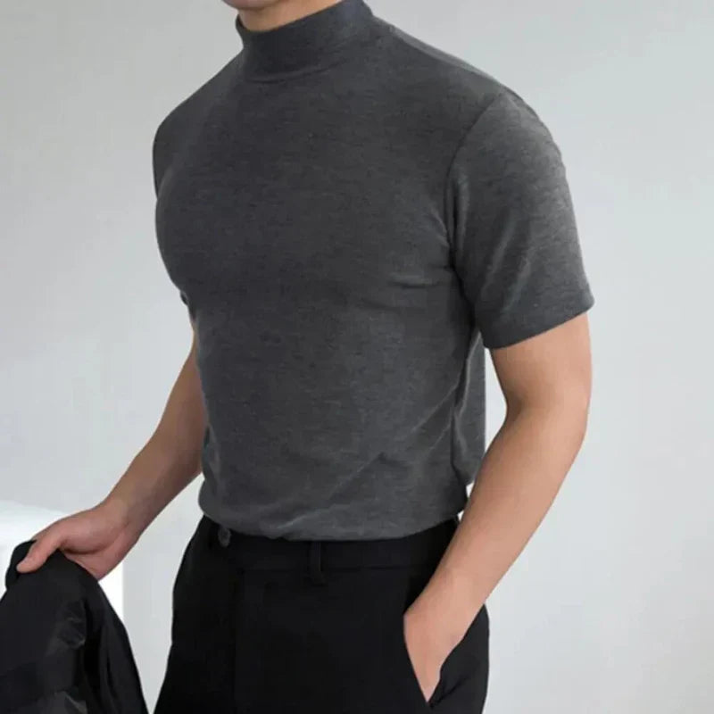Men’s T-Shirt – Slim Fit – High Collar – Short Sleeve – Soft Breathable Blend