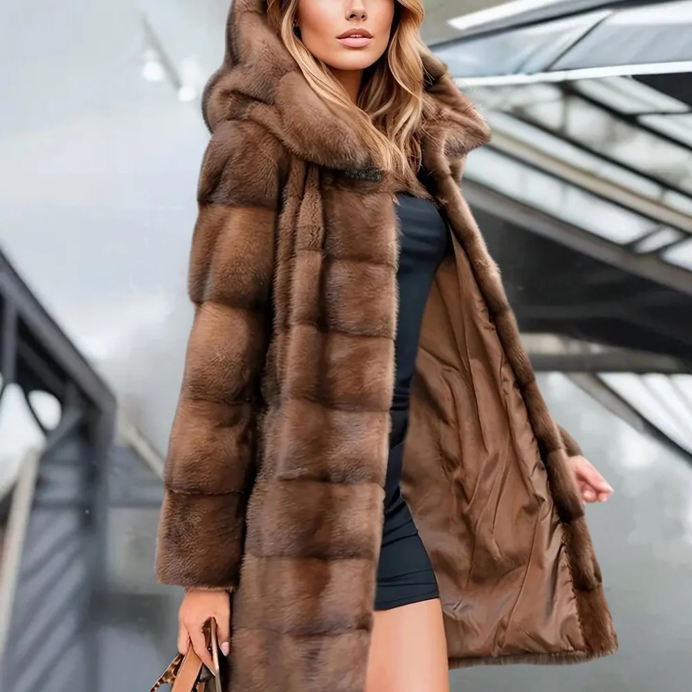 Women’s Trench Coat – Faux Fur – Relaxed Fit – Hooded – Mid-Thigh Length