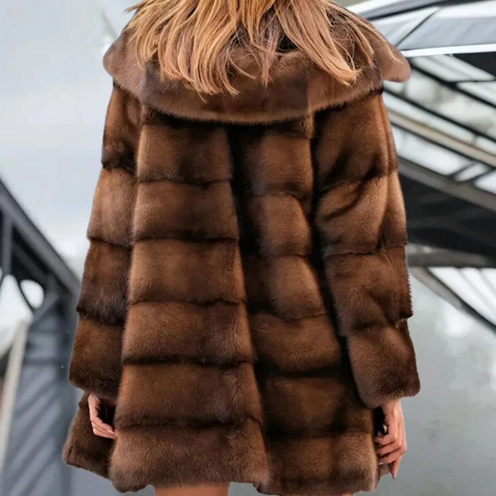 Women’s Trench Coat – Faux Fur – Relaxed Fit – Hooded – Mid-Thigh Length