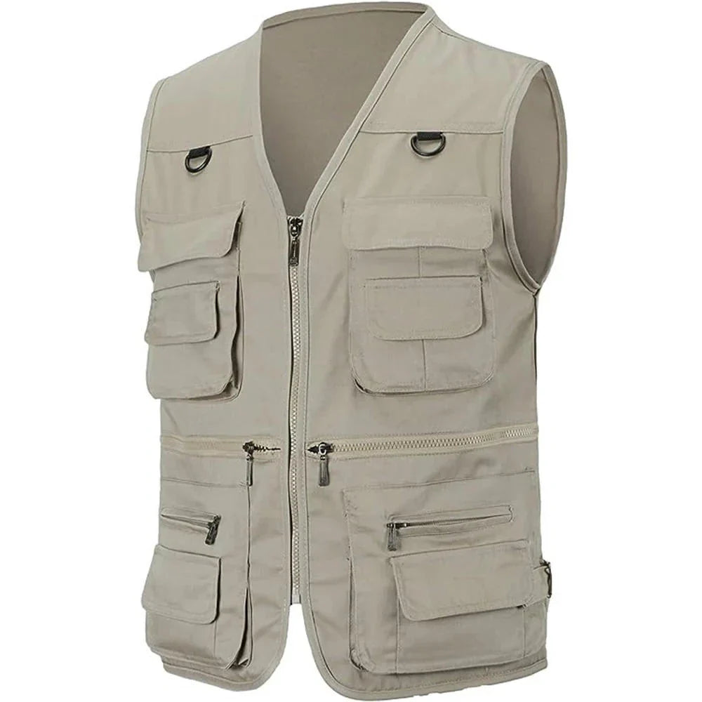 Men’s Utility Vest – Cotton – Regular Fit – Multi-Pocket – Zip Front – Outdoor Wear