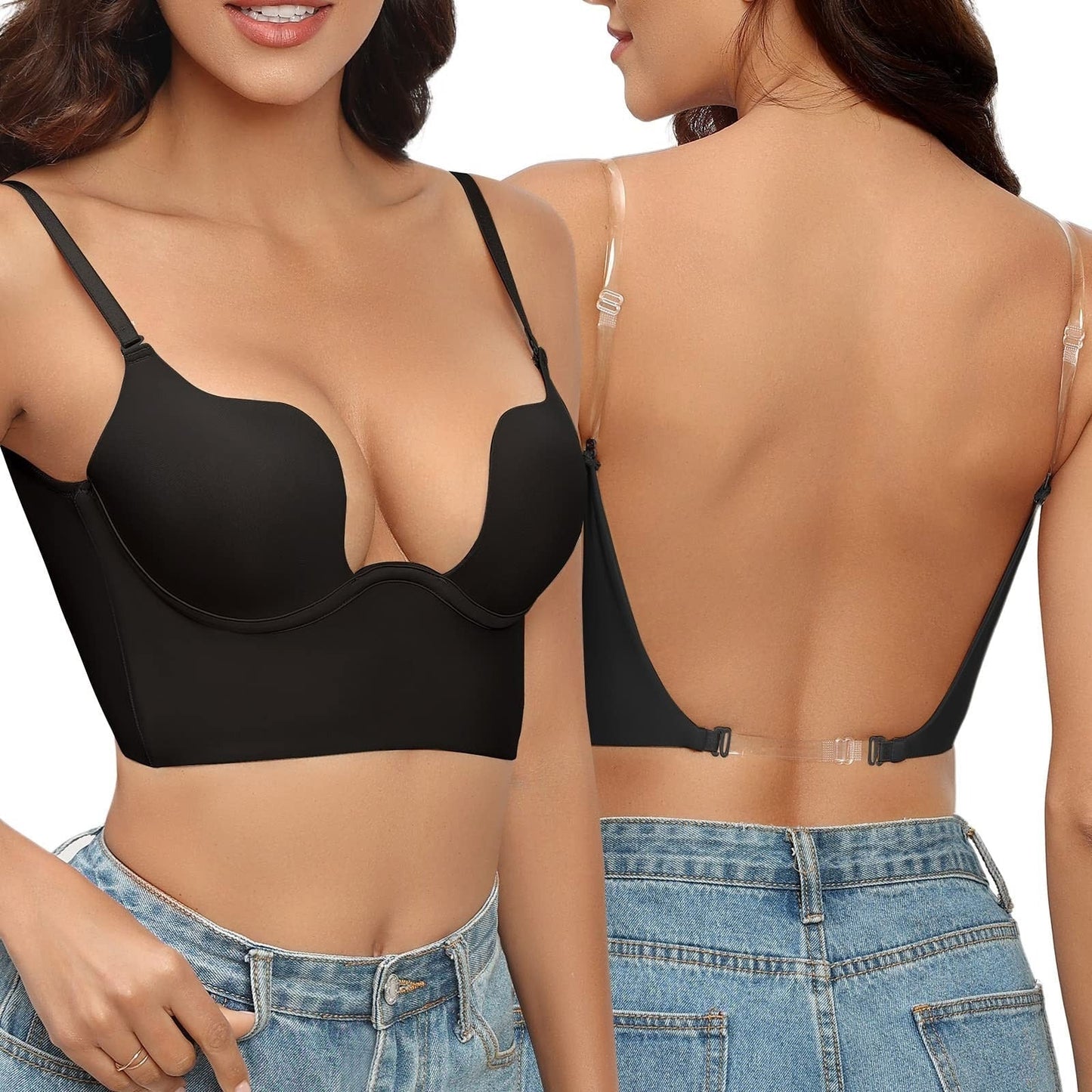 Women’s Backless Bra – Underwire Support – Seamless Fit – Adjustable Clear Straps