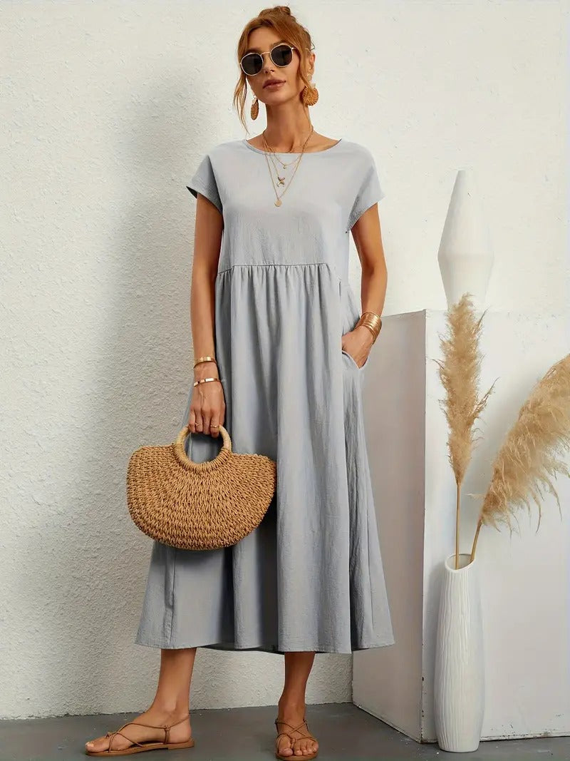 Summer Sleeveless Dress With Matching Handbag - For Women