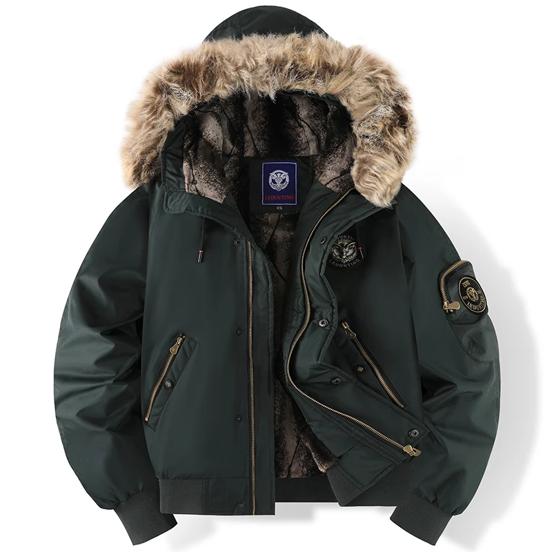 Men’s Bomber Jacket – Faux Fur Hood – Quilted Lining – Casual Fit – Zipped Pockets