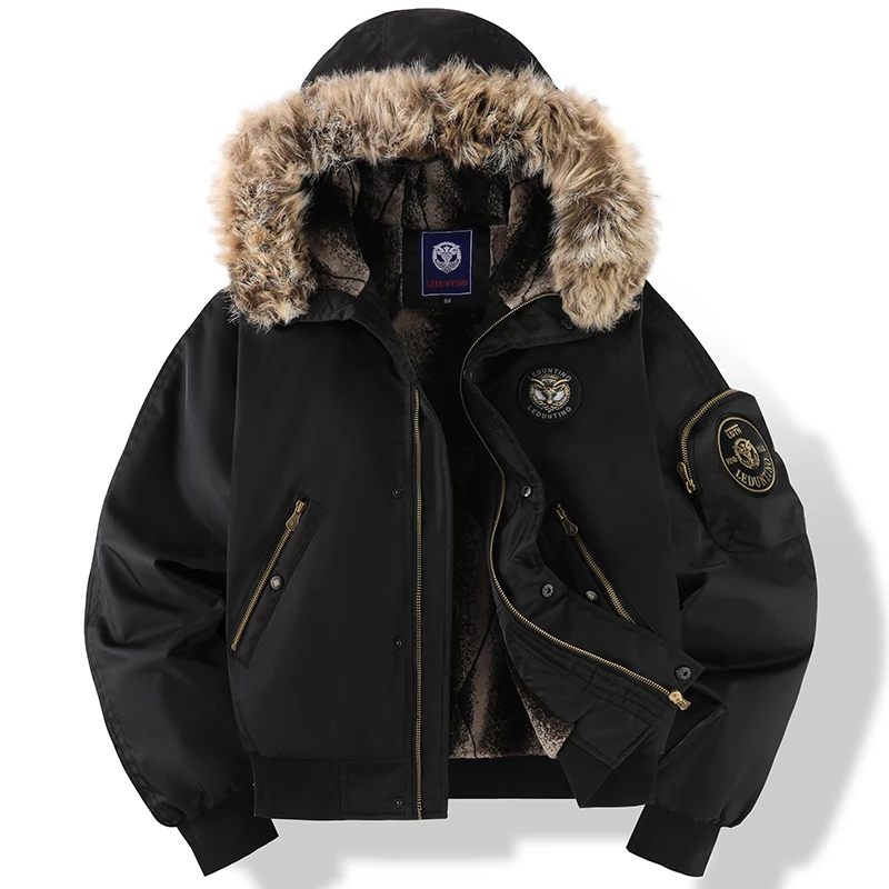 Men’s Bomber Jacket – Faux Fur Hood – Quilted Lining – Casual Fit – Zipped Pockets