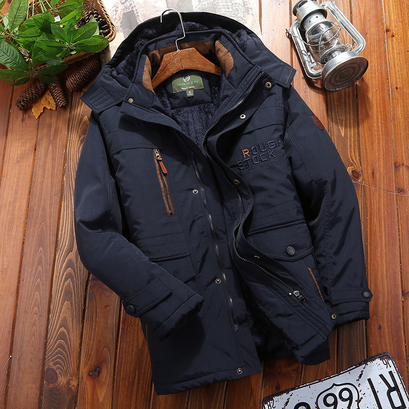 Men’s Coat – Loose Fit – Mid-Thigh Length – Thick Plush Lining – Hooded – Multi Pocket