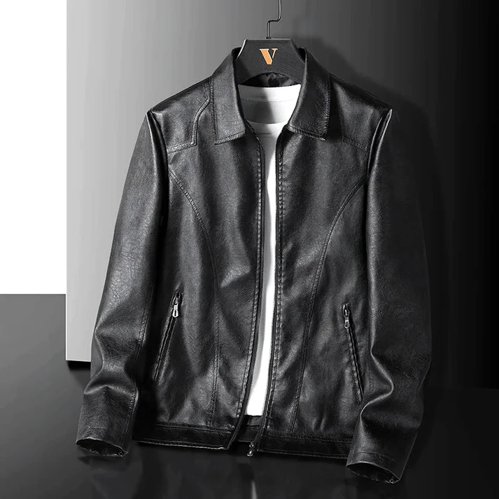 Men’s Jacket – Slim Fit Structured Design – Faux Leather – Full-Zip Point Collar