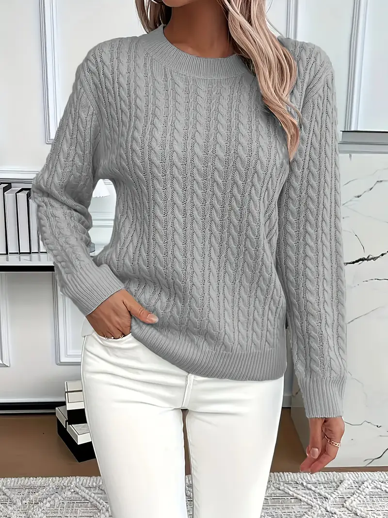 Women’s Sweatshirt – Classic Fit – Cable Knit Look – Long Sleeve – Wool Touch