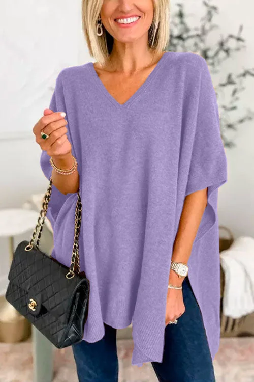 Women’s Poncho – Relaxed Fit – Soft Knit – V-Neck – Ribbed Hem – Casual Layering Piece
