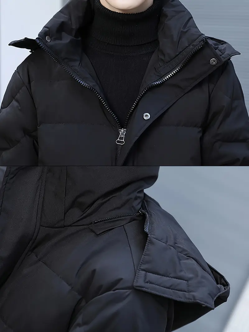 Men’s Puffer Coat – Relaxed Fit – Quilted Warmth – Long Length – Hooded Design