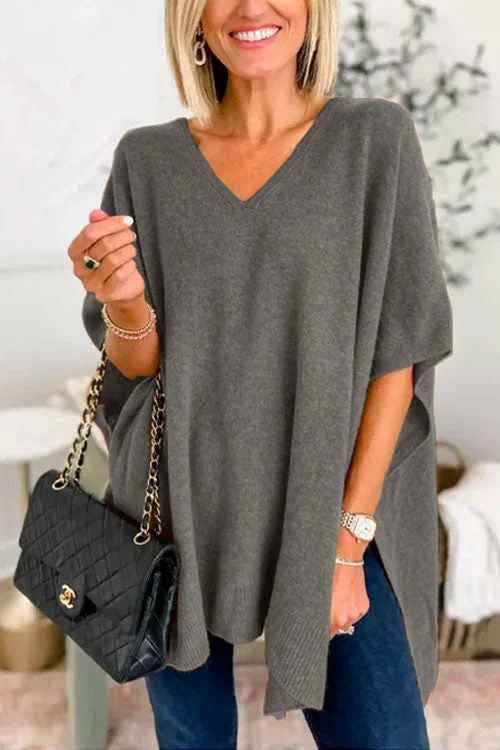 Women’s Poncho – Relaxed Fit – Soft Knit – V-Neck – Ribbed Hem – Casual Layering Piece