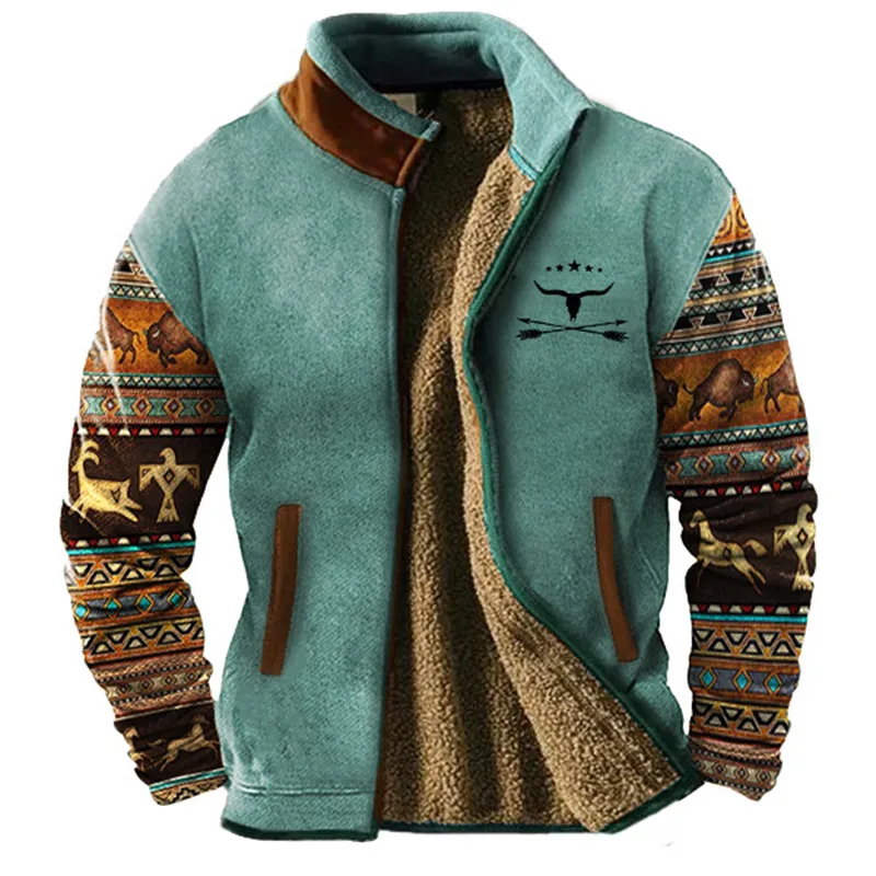 Men’s Jacket – Relaxed Fit – Sherpa Lined – Full Zip – Stand Collar – Two-Tone Design