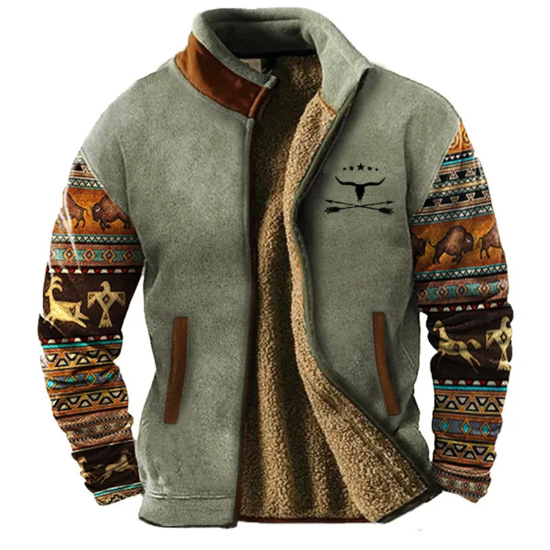 Men’s Jacket – Relaxed Fit – Sherpa Lined – Full Zip – Stand Collar – Two-Tone Design