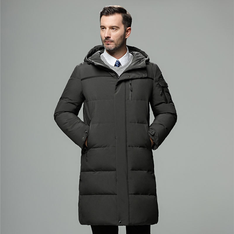 Men’s Long Jacket – Insulated Water-Resistant – Hood – Multiple Pockets