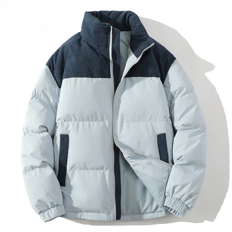 Men’s Puffer Jacket – Quilted Insulation – Corduroy Yoke – Relaxed Fit – Zip Front