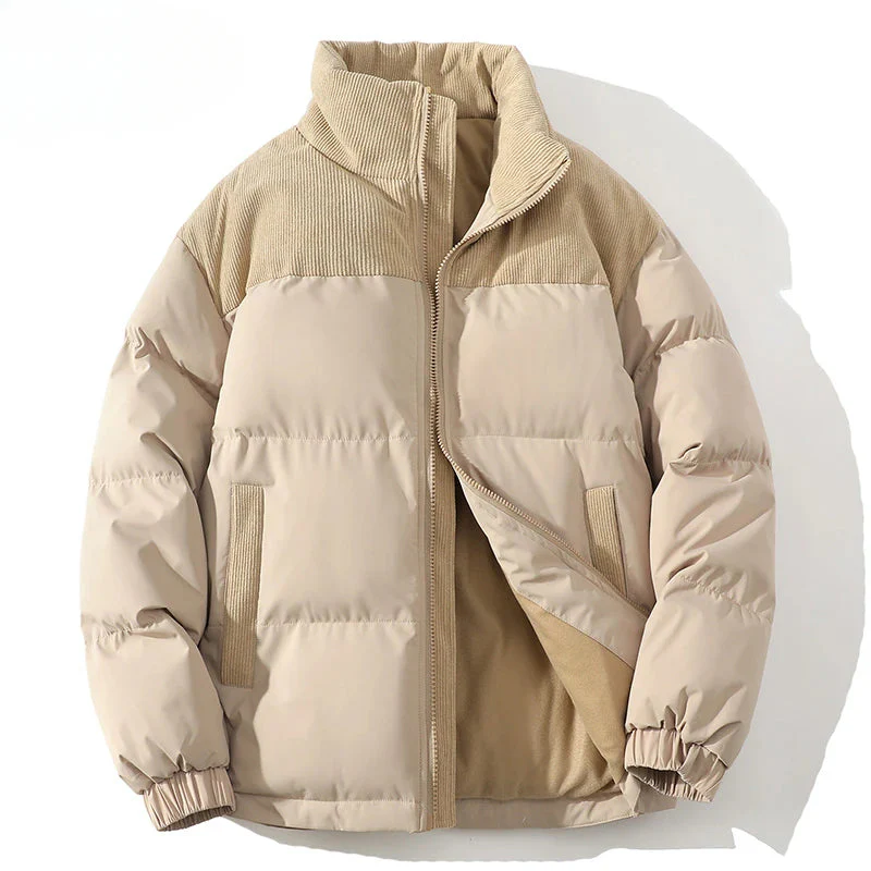 Men’s Puffer Jacket – Quilted Insulation – Corduroy Yoke – Relaxed Fit – Zip Front