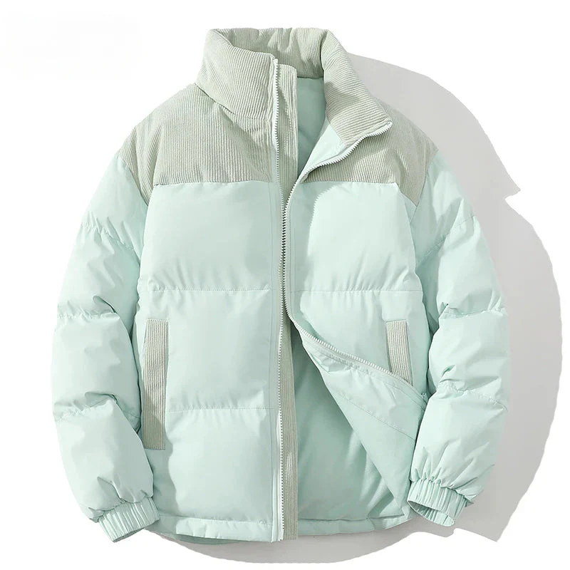 Men’s Puffer Jacket – Quilted Insulation – Corduroy Yoke – Relaxed Fit – Zip Front