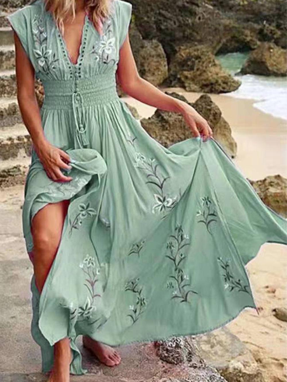Women's V-Neck Floral Beach Dress