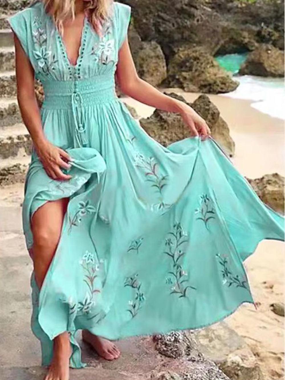Women's V-Neck Floral Beach Dress