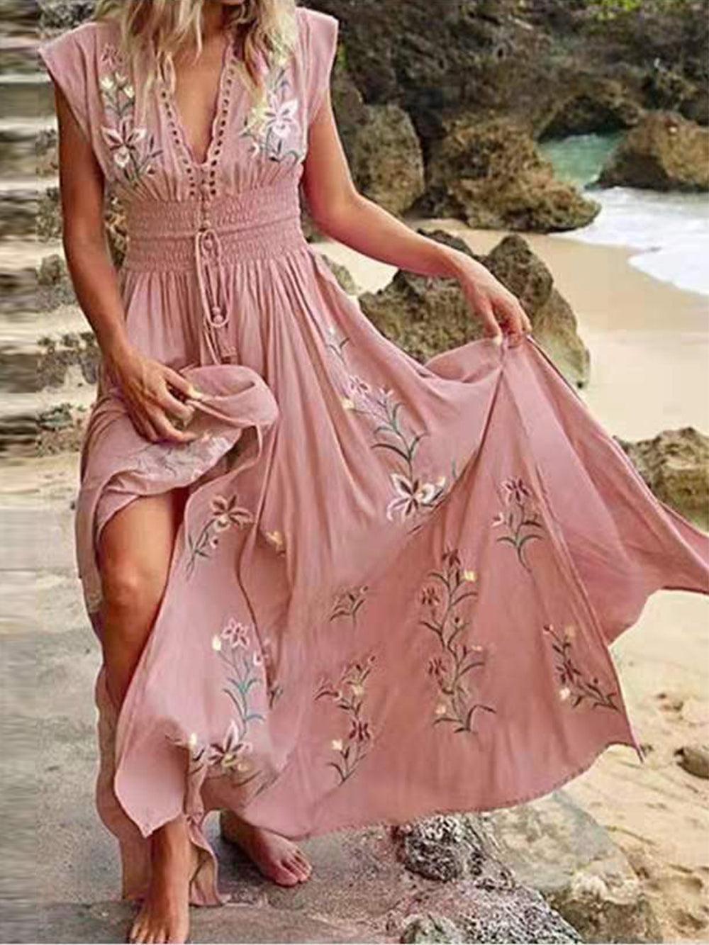 Women's V-Neck Floral Beach Dress