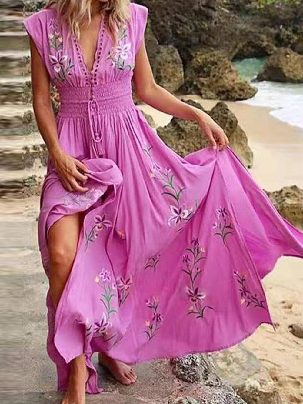 Women's V-Neck Floral Beach Dress