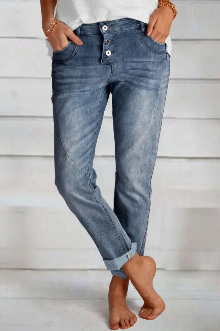 Women’s Jeans – Relaxed Fit – Soft Stretch Denim – Straight Leg – Rolled Cuffs