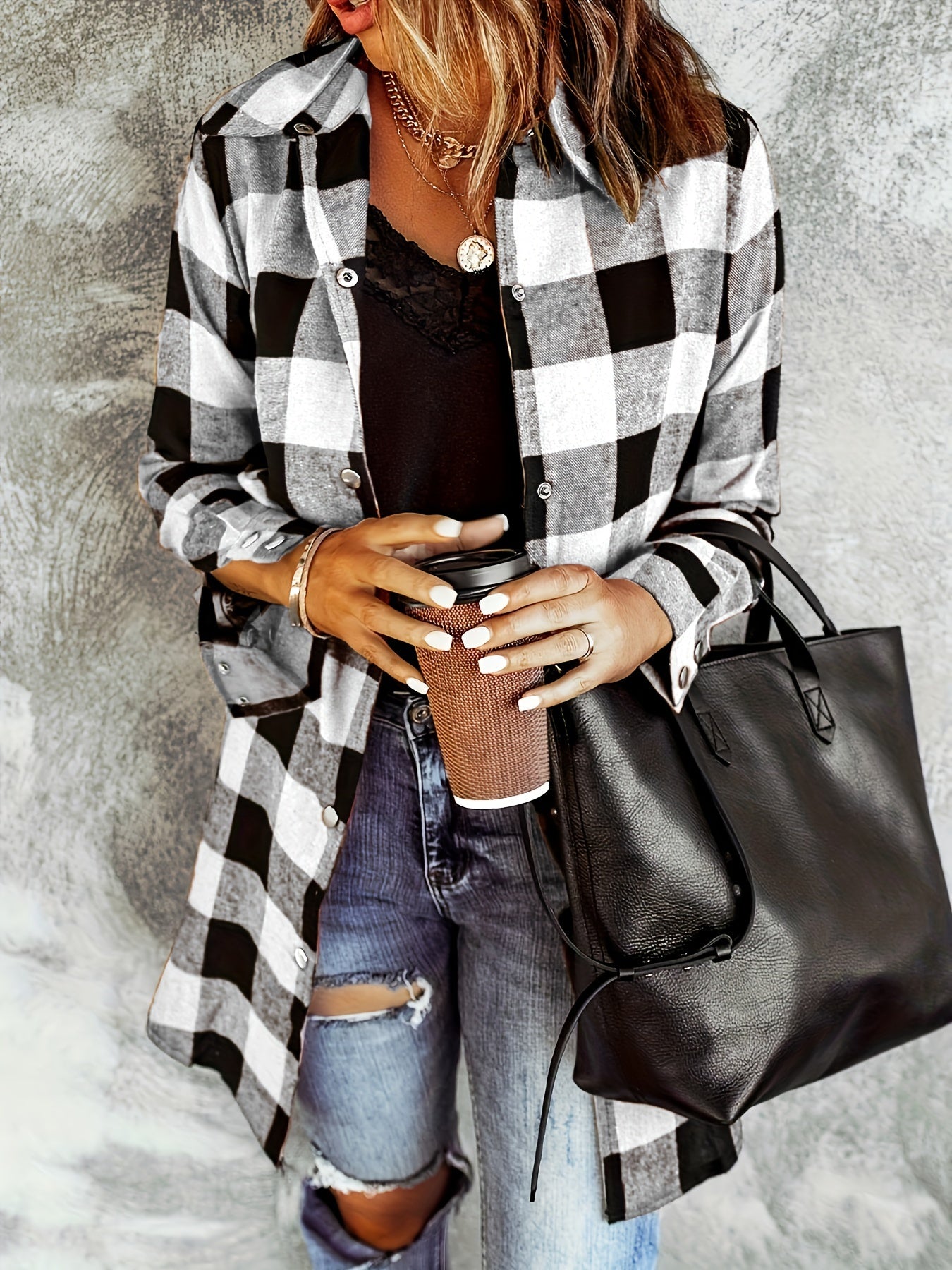Women's Plaid Shirt - Long Sleeve Button-Up - Relaxed Fit - Soft Woven Fabric