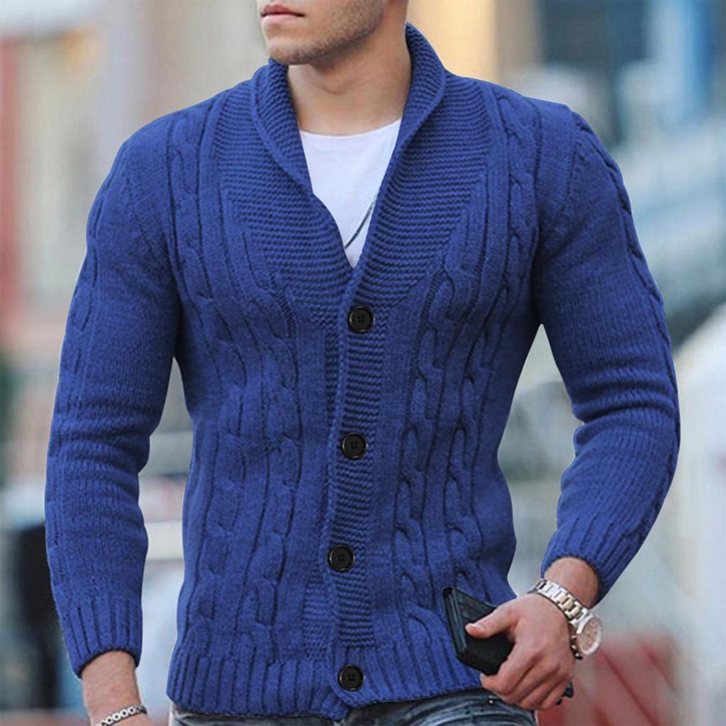 Men’s Cable Knit Cardigan - Wool Blend - Shawl Collar - Button Down - Ribbed Cuffs
