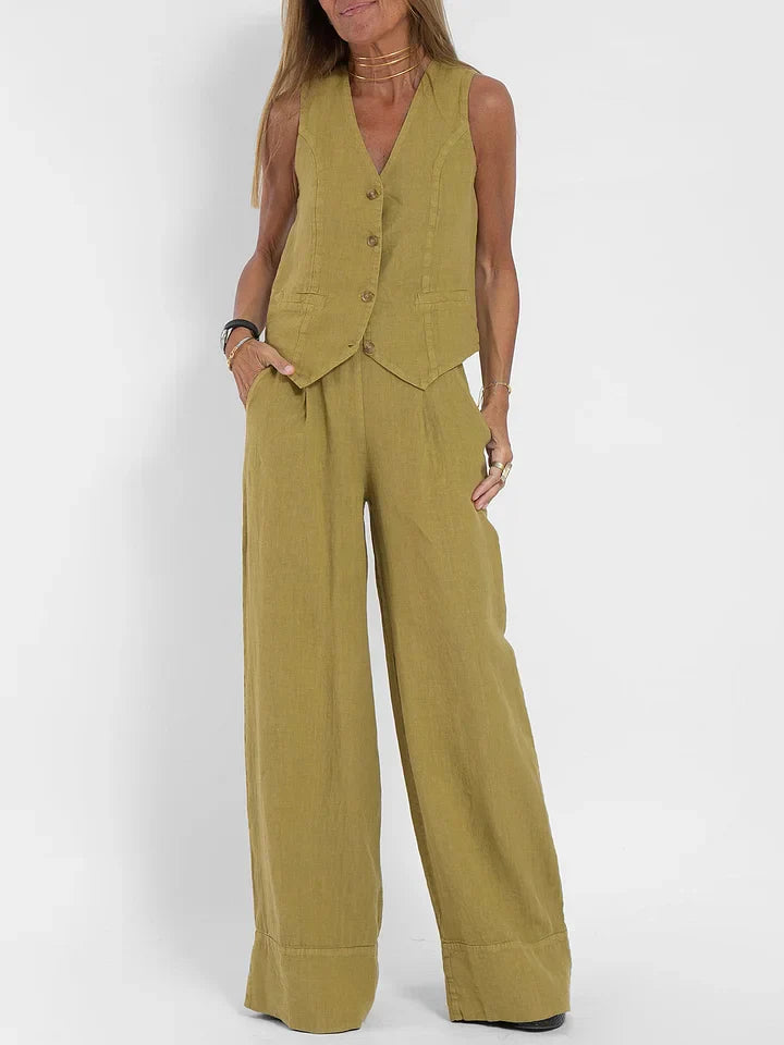 Women's Tailored Vest - Lightweight Linen - Fitted Buttoned Front - Versatile Formal & Casual