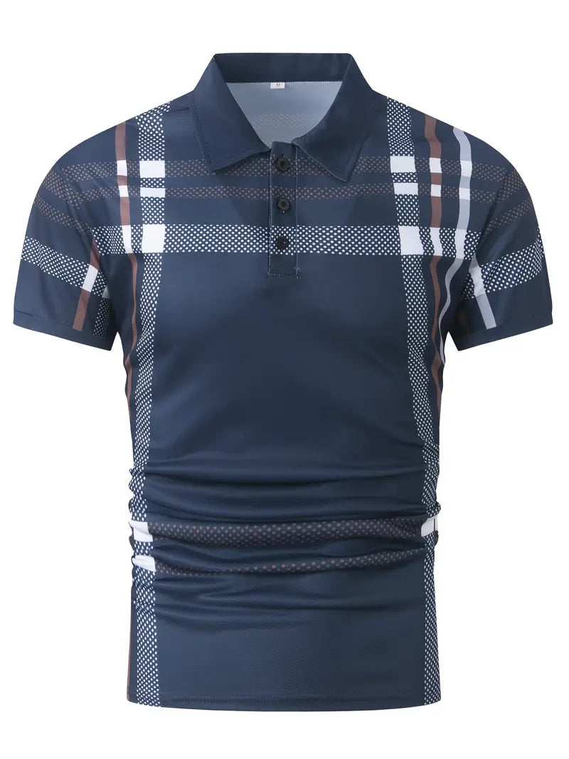 Men’s Polo Shirt - Plaid Pattern - Slim Fit - Short Sleeve Classic Casual Wear