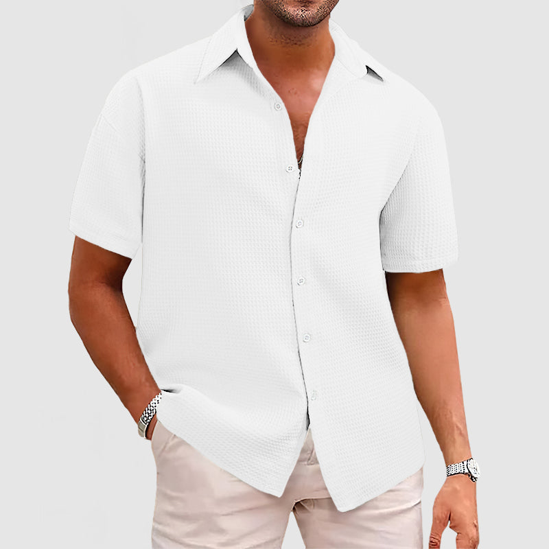 Men’s Short Sleeve Shirt – Relaxed Fit – Waffle Knit – Soft Breathable Fabric – Button Front