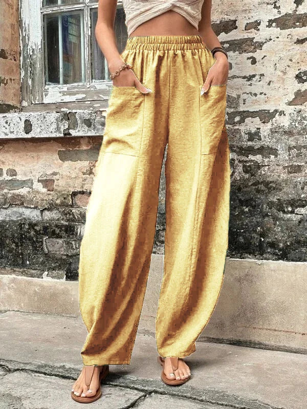 Women’s Wide-Leg Trousers – Relaxed Fit – Breathable Blend – Elastic Waist – Full Length